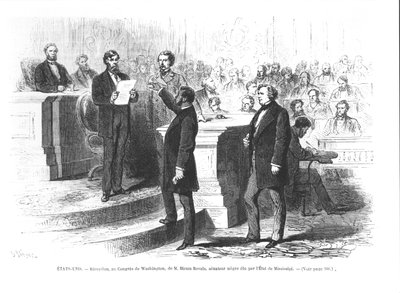 Hiram Revels, Mississippi állam első fekete szenátora letette az esküt a washingtoni kongresszusra alkotó: French School