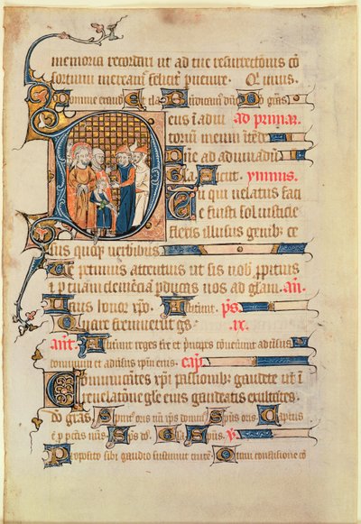 Történelmi D kezdőbetű egy zsoltárból, 1340 (wc pergamen) alkotó: French School