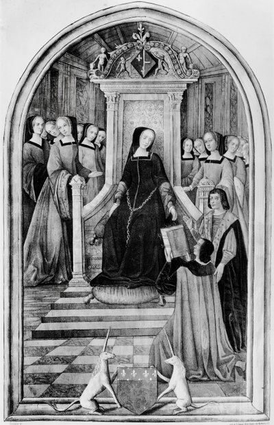 Tisztelgés Louise de Savoie (1476-1531) előtt Amiens-ben 1518-ban, a Les Chants Royaux-ból, A. Godard metszetében alkotó: French School