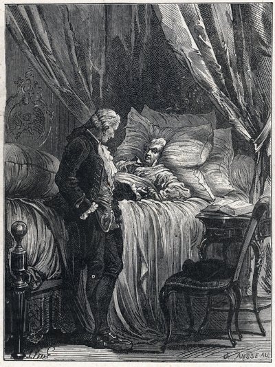 Honore Gabriel (Honore-Gabriel) Riqueti, Mirabeau grófja (1749-1791) halálán feküdt orvosával, Georges Cabanis-szal (1757-1808) 1791-ben. alkotó: French School