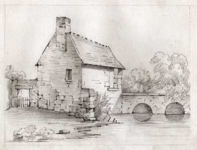 Ház a folyó mellett. (rajz, 1830 körül) alkotó: French School