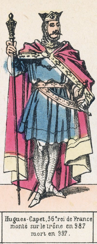 Hugues-Capet, Franciaország 36. királya, 987-ben lépett trónra, 997-ben halt meg (színes metszet) alkotó: French School