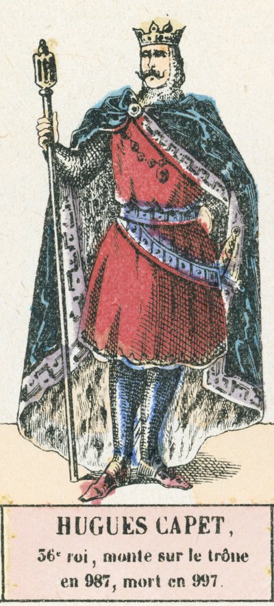 Hugues Capet, 36. király, 987-ben lépett trónra, 997-ben halt meg (színes metszet) alkotó: French School