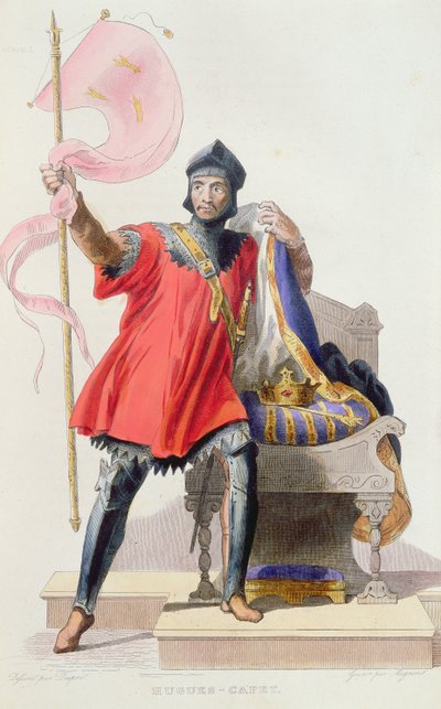 Hugues I Capet (941-996), francia király, E. Mennechet Le Plutarque Francais című művéből, 1835 (színes metszet) alkotó: French School