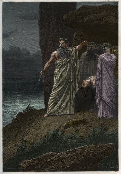 A druida emberáldozata Alphonse de Neuville nyomán - Emberáldozatokat ajánló druidák - metszet a „” Franciaország története az unokáimnak mesélt” című könyvéből” - Francois Guizot - 1872-1876 alkotó: French School