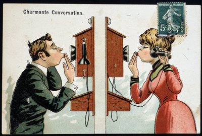 Humoros képeslap a telefonban, deb. 20. század @Selva/Leemage alkotó: French School