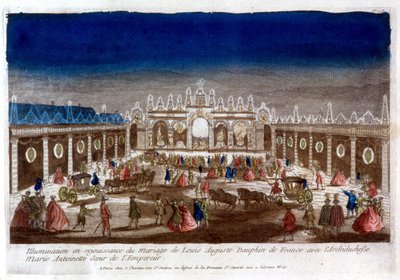 Világítás Louis Auguste francia delfin (XVI. Lajos) házasságának ünnepére Marie Antoinette főhercegnővel, a császár nővérével - metszet alkotó: French School