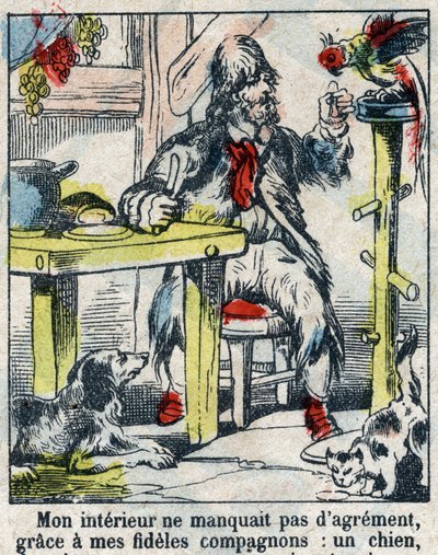 Illusztráció Daniel Defoe könyvéhez (De foe) „” Robinson Crusoe””. Epinális képalkotás a 19. század végéről. alkotó: French School