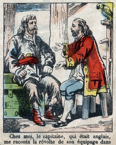 Illusztráció Daniel Defoe könyvéhez (De foe) „” Robinson Crusoe””. Epinális képalkotás a 19. század végéről. alkotó: French School