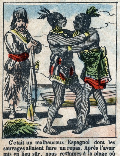 Illusztráció Daniel Defoe könyvéhez (De foe) „” Robinson Crusoe””. Epinális képalkotás a 19. század végéről. alkotó: French School