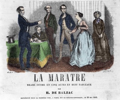 Illusztráció a „La Maratre” című drámához, öt felvonásban és nyolc festményben, amelyet Honore de Balzac írt. alkotó: French School