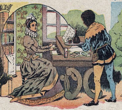 Illusztráció a „Szépség és a Bete” című meséhez: figyelem övezte. Quinn-képek metszete, 1890 körül. alkotó: French School
