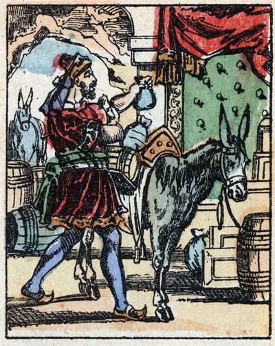 Illusztráció az Ezeregyéjszaka meséihez. Ali-Baba (Ali Baba).Fametszet az Imaging Pellerin - Epinal, sd. 19. század vége. alkotó: French School