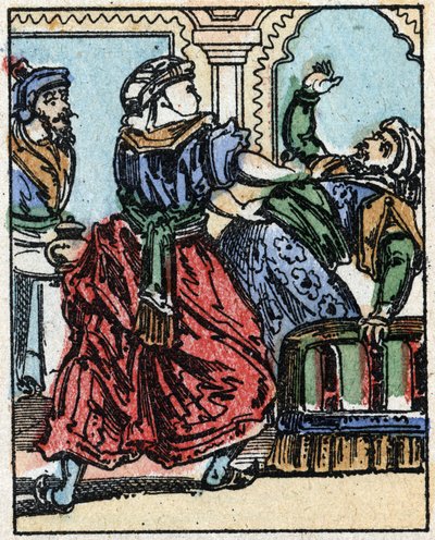 Illusztráció az Ezeregyéjszaka meséihez. Ali-Baba (Ali Baba).Fametszet az Imaging Pellerin - Epinal, sd. 19. század vége. alkotó: French School