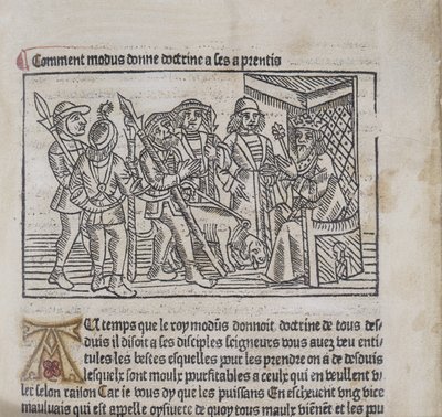 Illusztráció a Le Livre du Roy Modus et de la Reine Racioból, Henri Ferrieres, 1486 (fametszet és magasnyomás) alkotó: French School