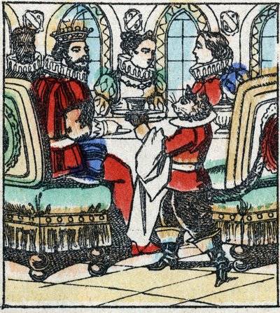 Illusztráció Charles Perrault „The Cat Botte” című meséjéről. Imaging Pellerin fametszete - Epinal, sd. 19. század vége. alkotó: French School