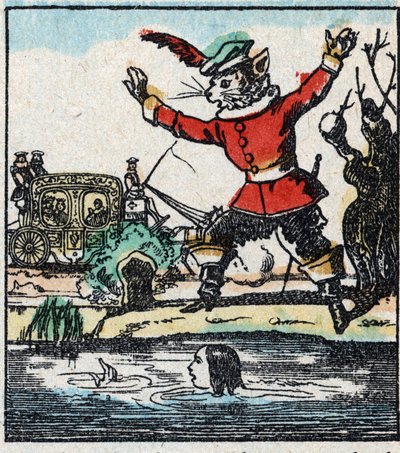 Illusztráció Charles Perrault „The Cat Botte” című meséjéről. Imaging Pellerin fametszete - Epinal, sd. 19. század vége. alkotó: French School
