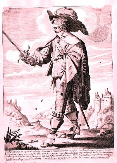 Egy katona illusztrációja XIII. Lajos uralkodása alatt (1601-43) (metszet) (f/w fotó) alkotó: French School