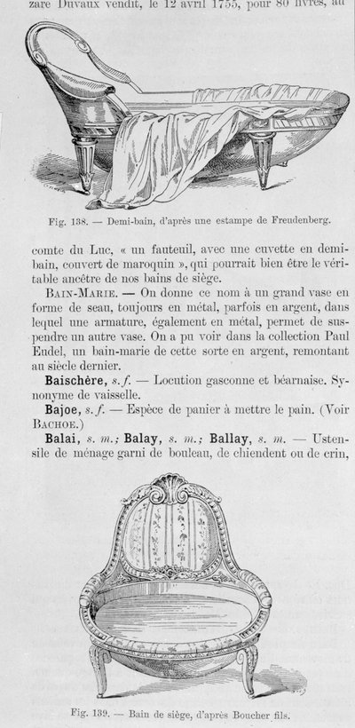 Illusztrációk egy demi-bainről és egy bain de siege-ről, 18. század alkotó: French School