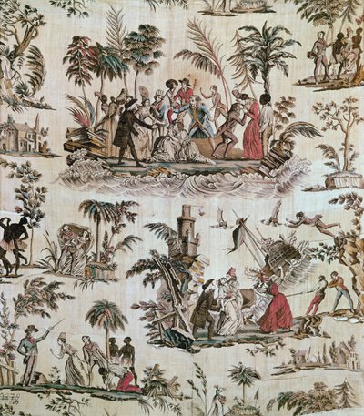 Illusztrációk a Paul et Virginie című regényből, Toile de Nantes, 1800 körül (nyomtatott pamut) alkotó: French School