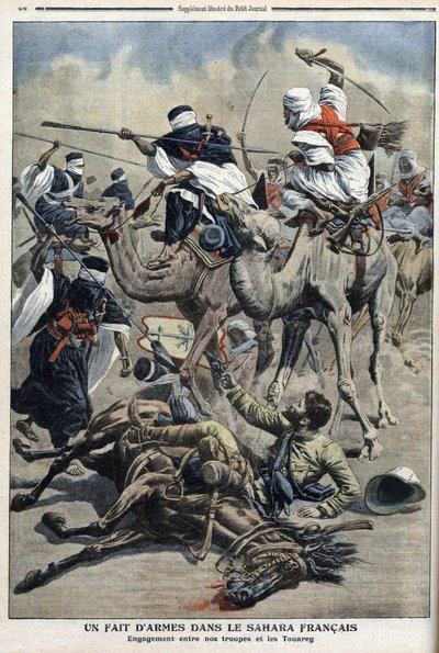 Magyarul Szahara: harc francia csapatok homoki touaregek között, illusztráció a „” Le Petit Journal” újságból március 17. alkotó: French School