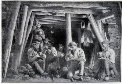 A bányában: a „gyújtó”, bányászok ebédje, 19. század vége alkotó: French School