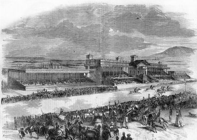 A lóversenyek felavatása a Bois de Boulogne-ban 1857-ben. alkotó: French School