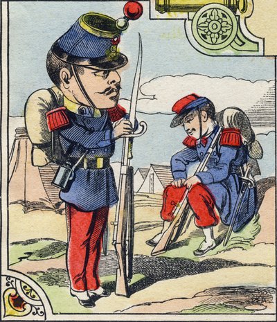 Gyalogsági vonal. Metszet "Comic Military Alphabet"-ben. Ötödik sorozat. Epinális képalkotás. Pellerin és Cie, Nyomtatók, Epinal, 19. század vége. 16 oldal. Mérete: 25x18,5 cm alkotó: French School