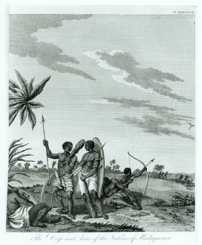 Madagaszkár lakói, Benyowsky gróf Emlékiratai és utazásai című könyvének 2. kötetéből, 1790. alkotó: French School