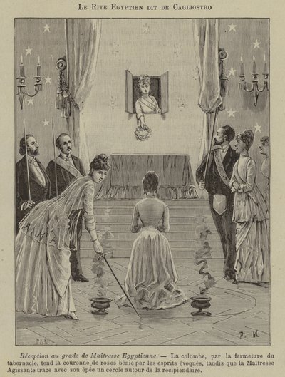 Egyiptom úrnőjének beavatása az egyiptomi rítusban (metszet) alkotó: French School