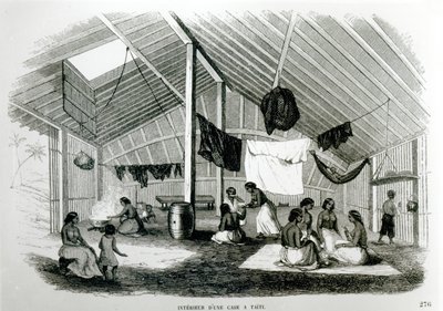 Inside a Tahitan Hut, a Voyages dans Les Deux Oceans-ból, Eugene Delessert, 1848 alkotó: French School