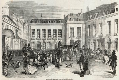 A párizsi Hôtel des Postes nagy udvarának belseje – Edmond Texier 1852-es metszete „Tableau-de-Paris”-ban alkotó: French School