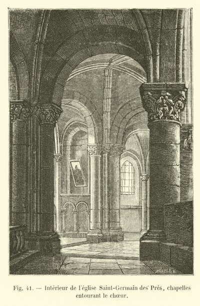 A Saint-Germain des Pres templom belseje, a kórust körülvevő kápolnák alkotó: French School