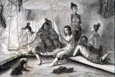 Egy eszkimó kunyhó belseje az 1860-as években (metszet) alkotó: French School
