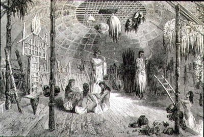 Egy indián kunyhó belseje az 1860-as években (metszet) alkotó: French School
