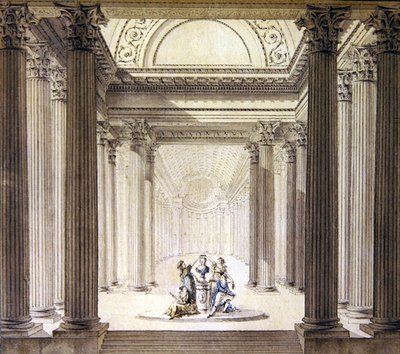 Az erény templomának belseje, 1770 körül (toll és tinta akvarellel papíron) alkotó: French School