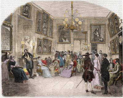 A zöldszoba belső képe (Comedie Francaise Párizsban) - A művészek előcsarnokának belső képe - Comedie Francaise - "Tableau-de-Paris" metszet, Edmond Texier 1852 alkotó: French School
