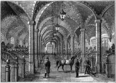 A párizsi Louvre császári istállójának belső képe alkotó: French School