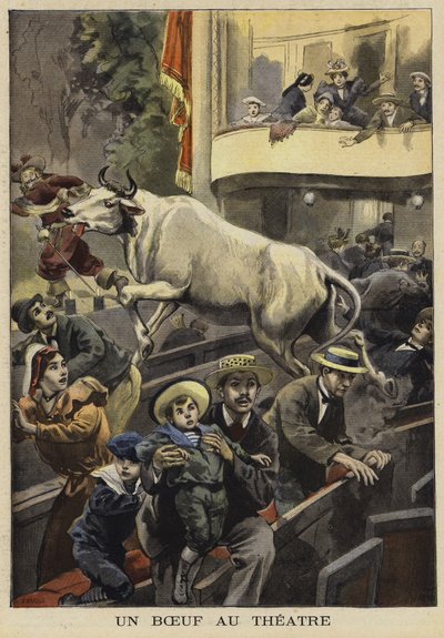 Színházi előadás megszakítása egy bika által, Villefranche-de-Lauragais, Franciaország, 1897 alkotó: French School