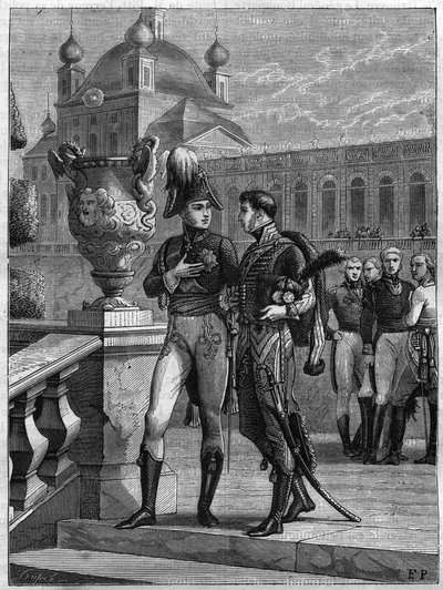 Interjú I. oroszországi Sándorral (1777-1825) és Michel Duroccal (1772-1813) Szentpéterváron 1801 áprilisában - Louis Adolphe Thiers „Histoire du Consulate et de la Empire” című 1865-ös metszete – I. Sándor császár beszélgetése Oroszország (1777- alkotó: French School