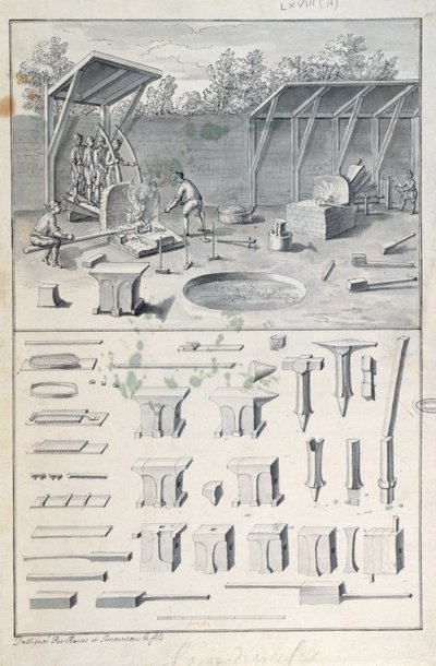 Vaskovács, L. Simonneau rajza a Description des Arts et Métiers számára, amely Diderot-t ihlette az Encyclopédie számára alkotó: French School