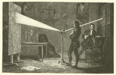 Isaac Newton lebontja a fényt (metszet) alkotó: French School