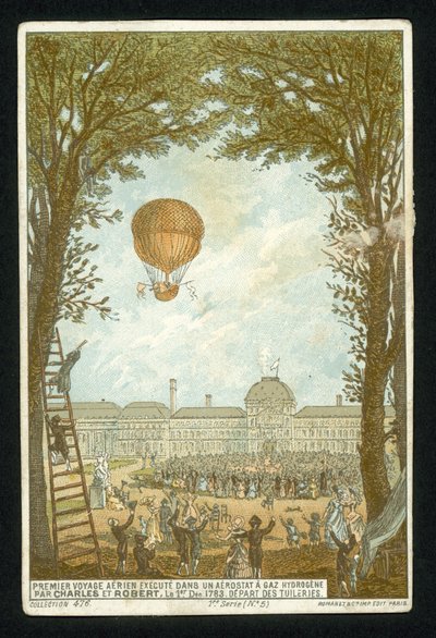 Jacques Charles és Marie-Noel Robert az első emelkedést hidrogénballonon, Párizs, 1783. december 1. alkotó: French School