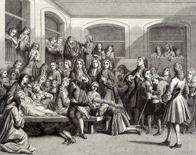 Jansenism: the convulsionaries of the cemetery Saint-Médard on the grave of deacon Parîs (1690 - 1727) where “miracles” occurred. 18th century print. alkotó: French School