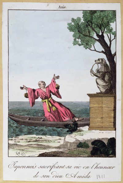 Japán férfi életét áldozza Amida isten tiszteletére, 1811 (színes litho alkotó: French School