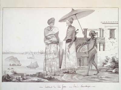 Jáva-sziget lakói úton Surabaya felé, Illusztráció a világ körüli utazásból, Louis Isidore Duperrey, L. F. Lejeune alkotó: French School