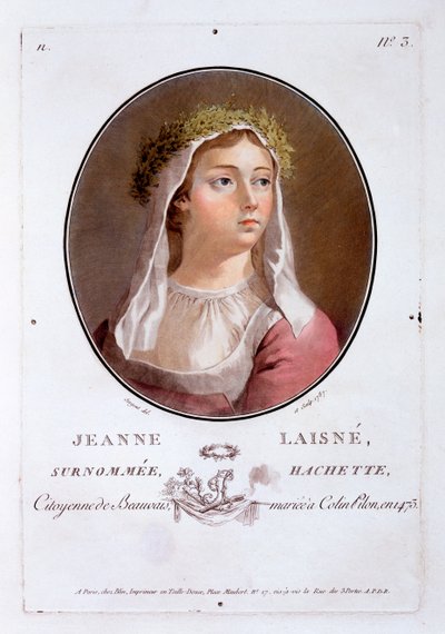 Jeanne Laisne, aus Portraits des grands hommes, femmes illustres, et sujets memorables de France, veröffentlicht 1787-92 von French School