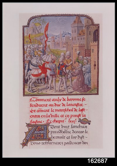 Gaunt Jánost Bayonne polgárai fogadták a város kapujában, a Froissarts Chronicle 15. század végén alkotó: French School