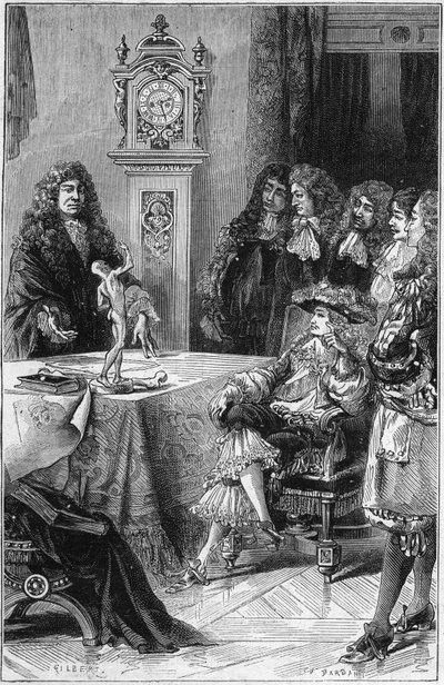 Joseph Guichard (Joseph Guichard) Du Verney (Duverney) (1648-1730) anatómiai leckét adott Franciaország burgundiai Lajos hercegének (1682-1712). 18. század. Metszet 1878-ból. alkotó: French School