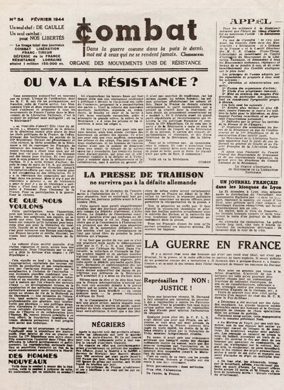 A COMBAT folyóirat - 54. szám - 1944. február - az egyesült ellenállási mozgalmak orgánuma. (titkos újság) – Hová lesz az ellenállás alkotó: French School